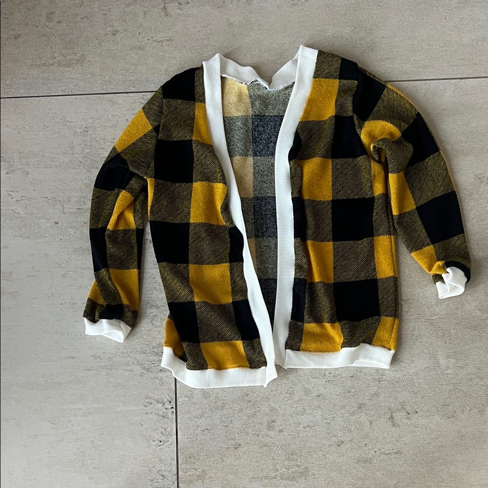 Yellow and Black Plaid Cardigan
